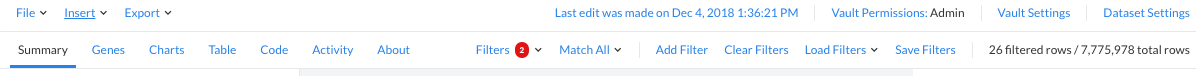 Saved Filter toolbar options